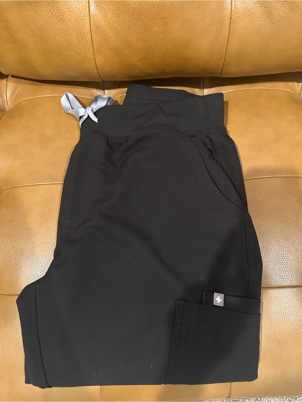 Figs Black Skinny Scrub Jogger with Gray Drawstring